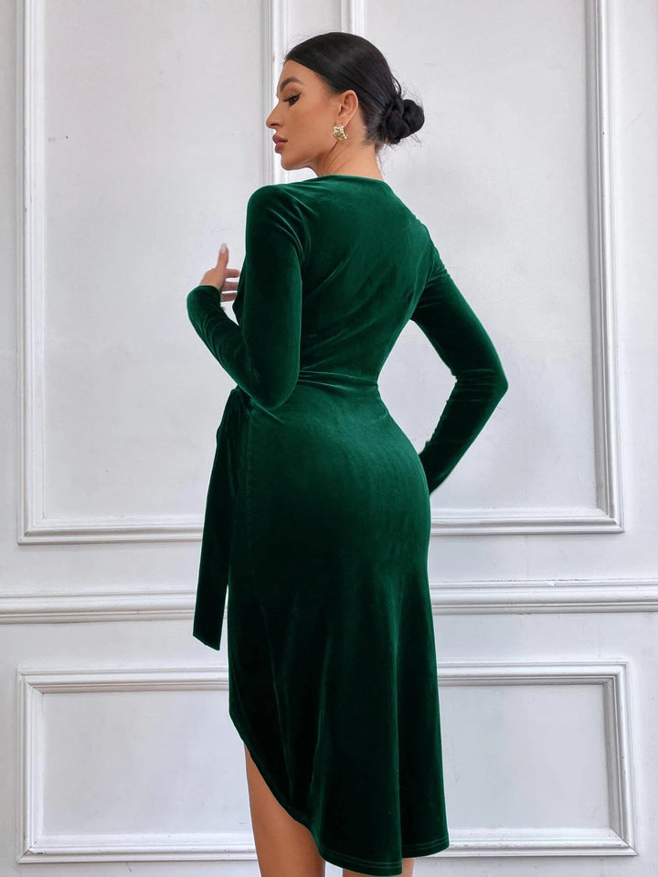 Madison – Royal Blue Velvet Wrap Midi Dress