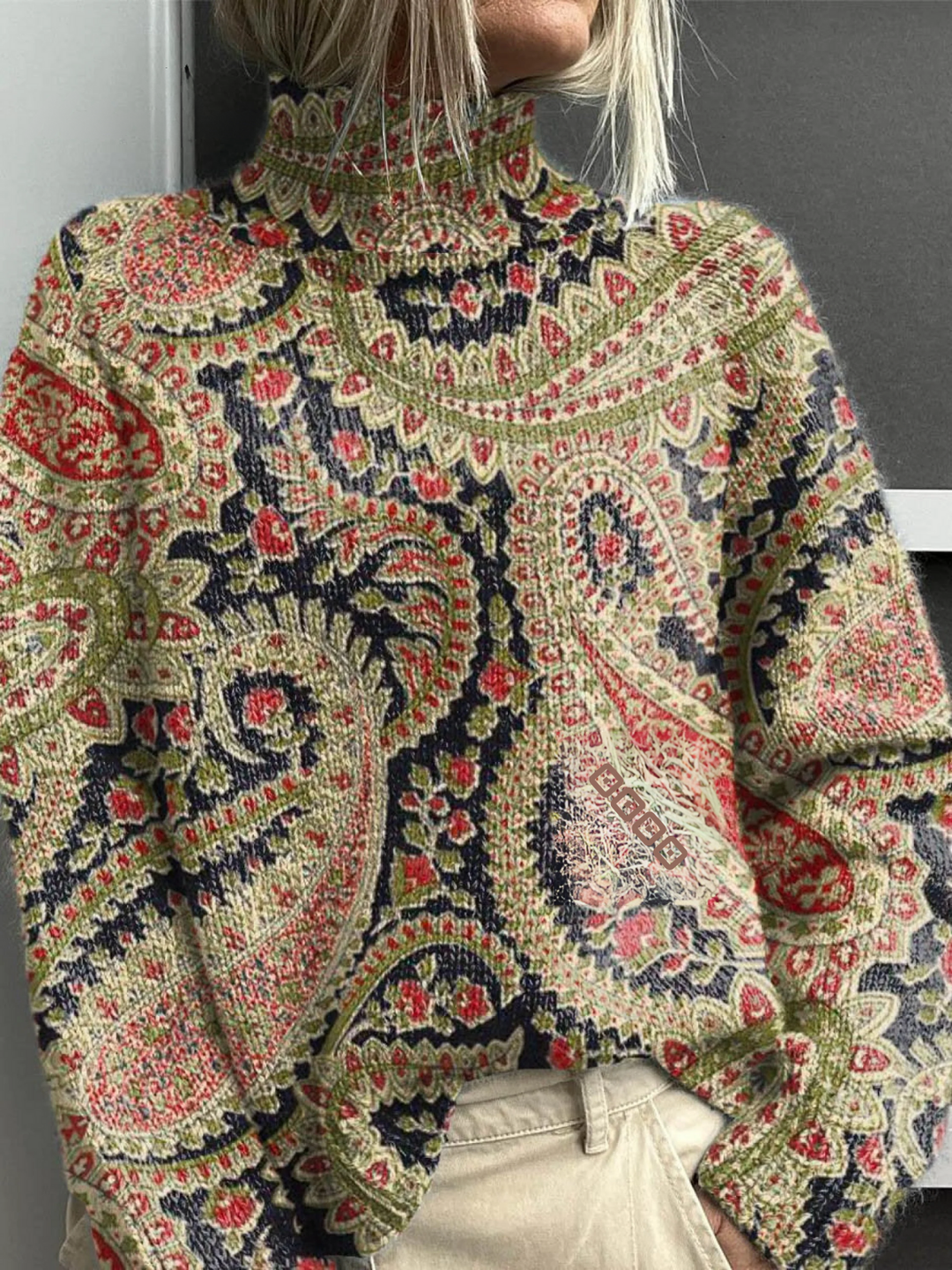 Jeannine | Vintage floral knit turtleneck sweater