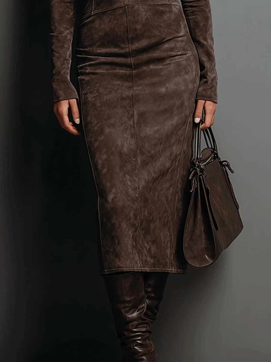 Lorena - Long Brown Midi Dress