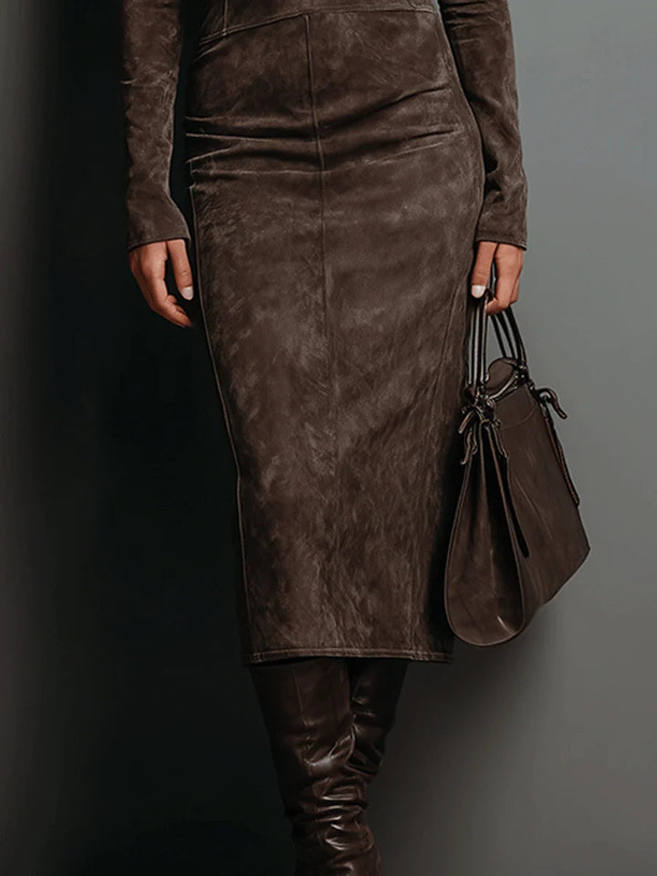 Lorena - Long Brown Midi Dress
