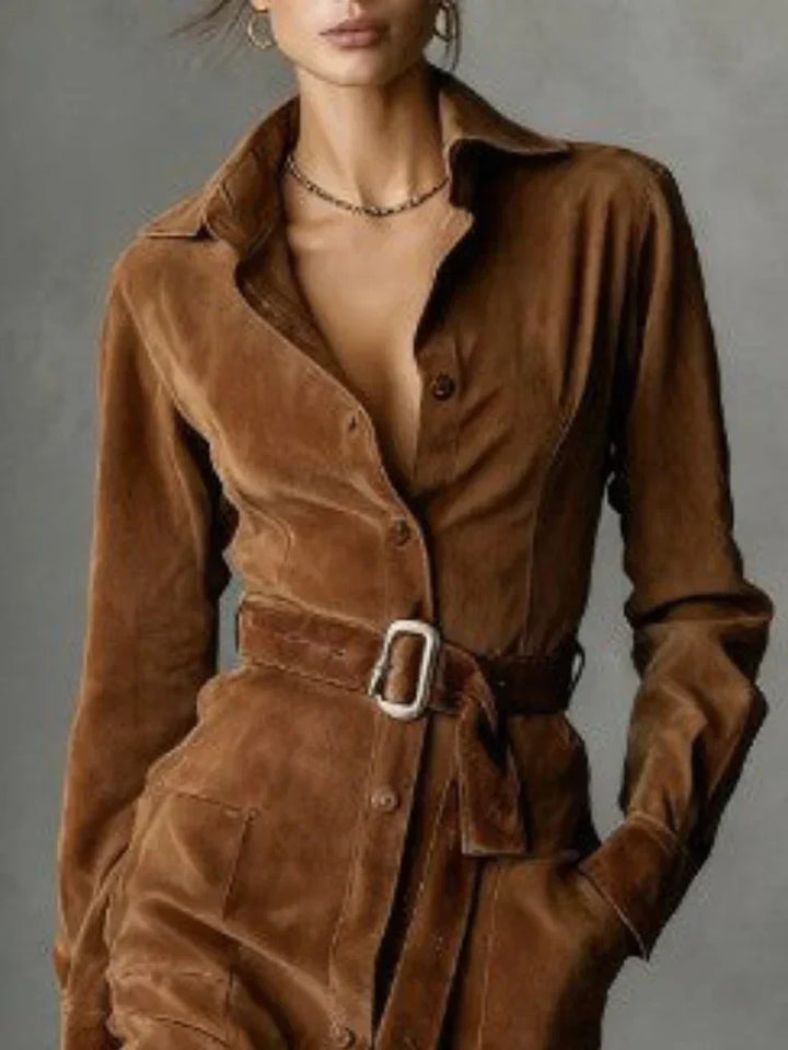Selene | Suede Midi Coat Dress
