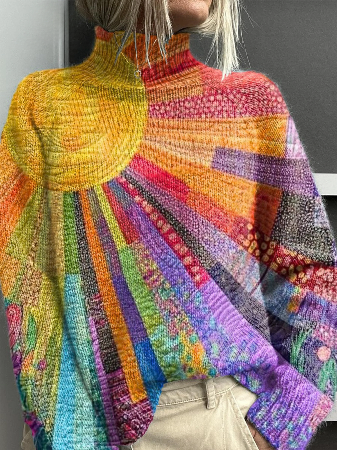Louise | Colourful sunlit print turtleneck sweater