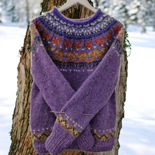 Rebeka – Warm Sweater with Traditionally Woven Details on the Shoulders