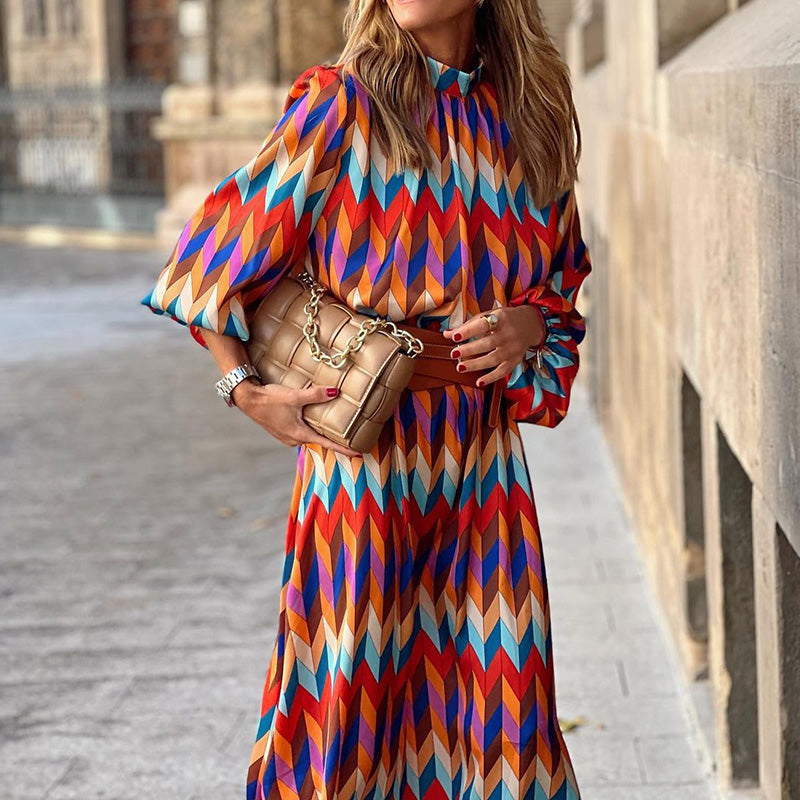 Kaia | Geometric Prints Long Party Dress