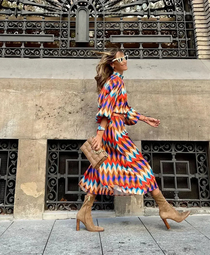 Kaia | Geometric Prints Long Party Dress