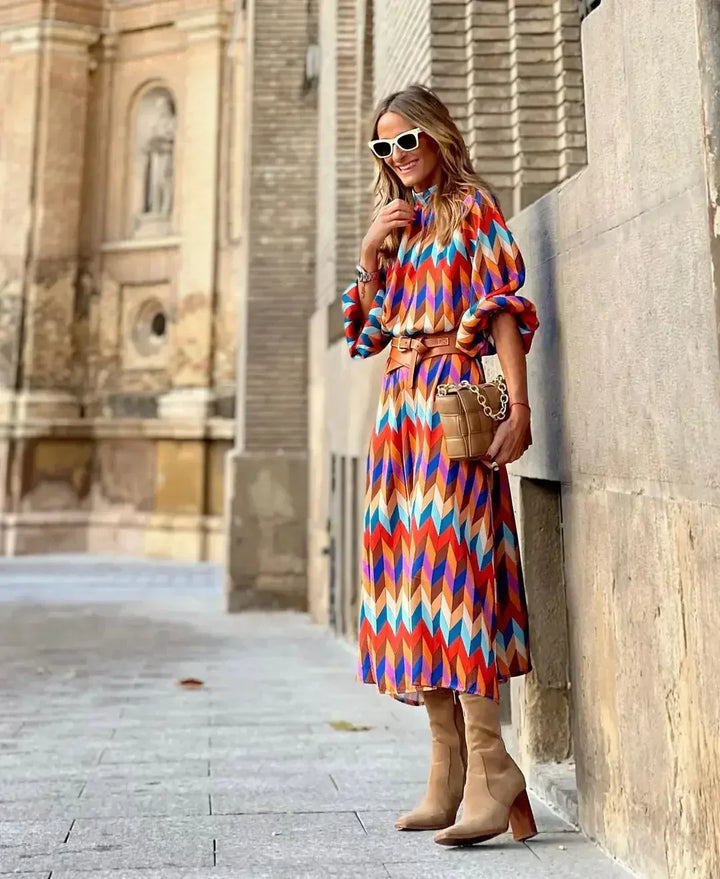 Kaia | Geometric Prints Long Party Dress