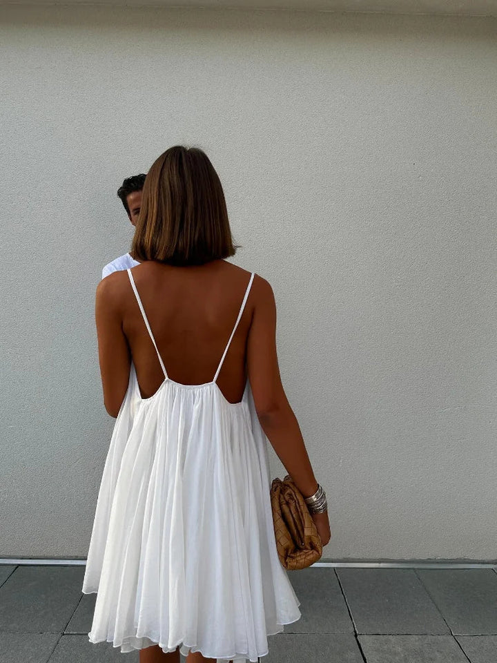 Olive | Pleated V-neck Mini Beach Dress