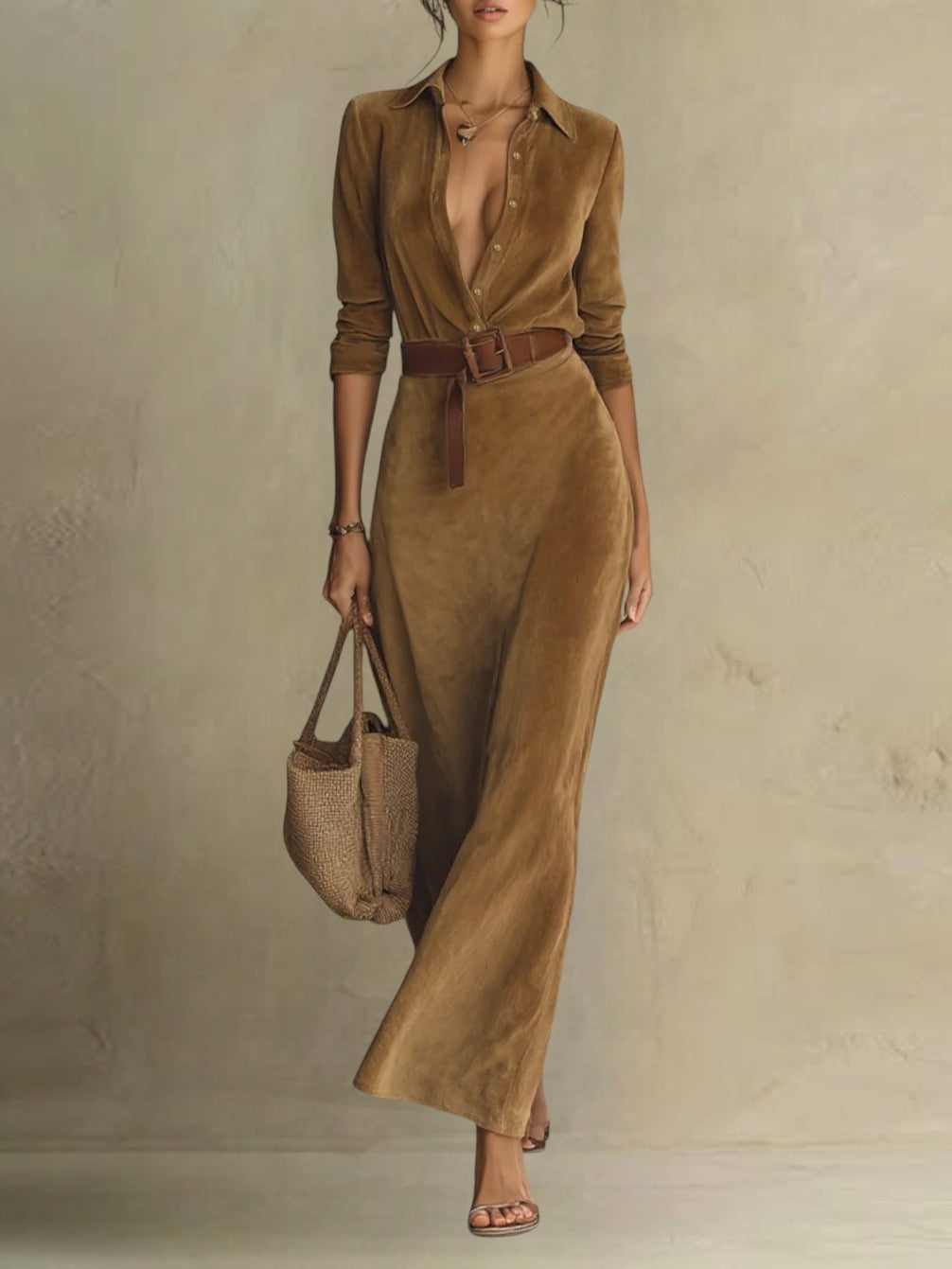 Célianne - Chic Suede Maxi Gown