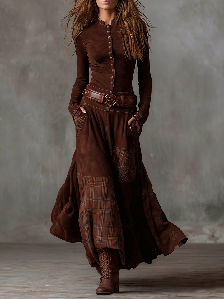 Azucena - Maxi Suede Dress with Belt