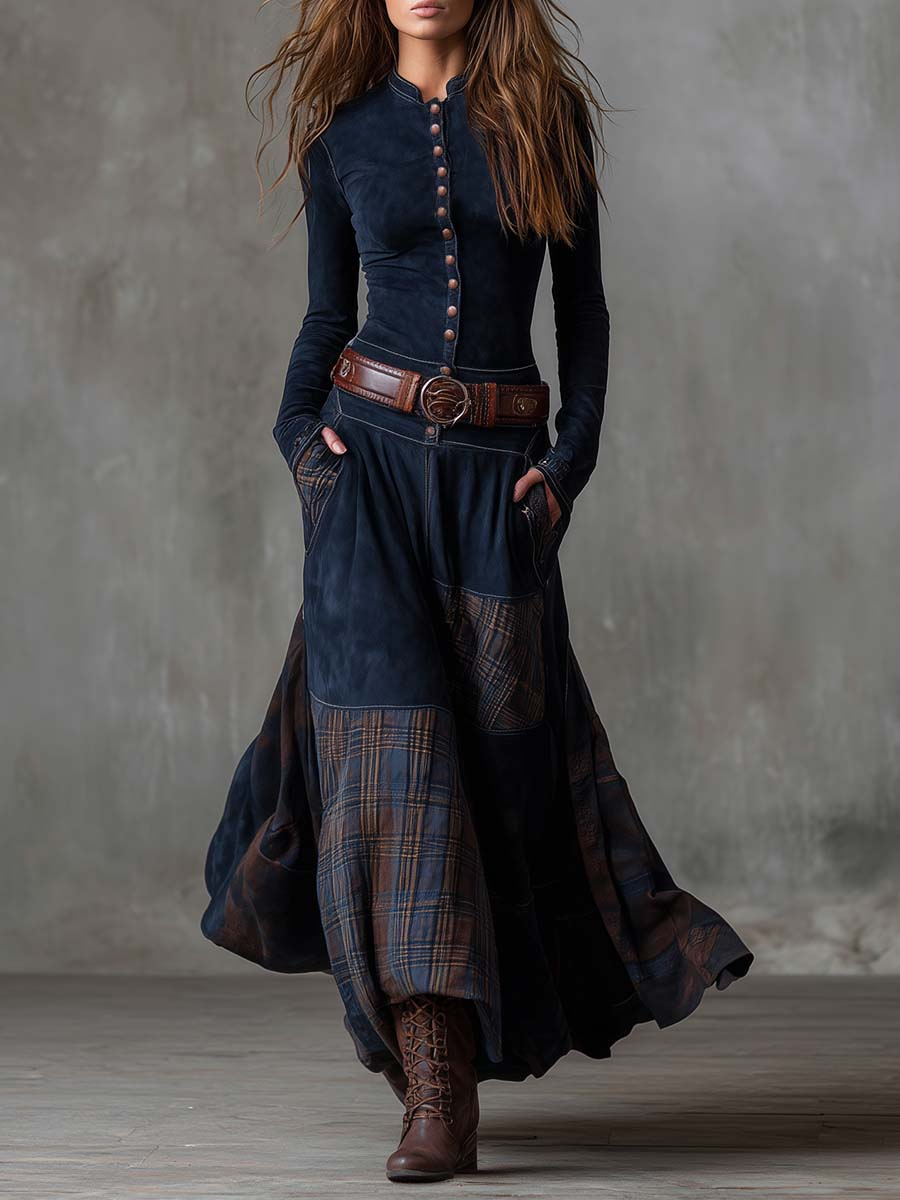 Azucena - Maxi Suede Dress with Belt