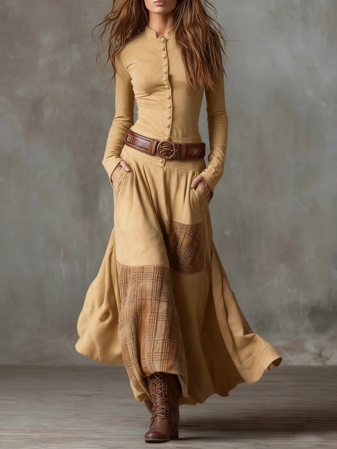 Azucena - Maxi Suede Dress with Belt