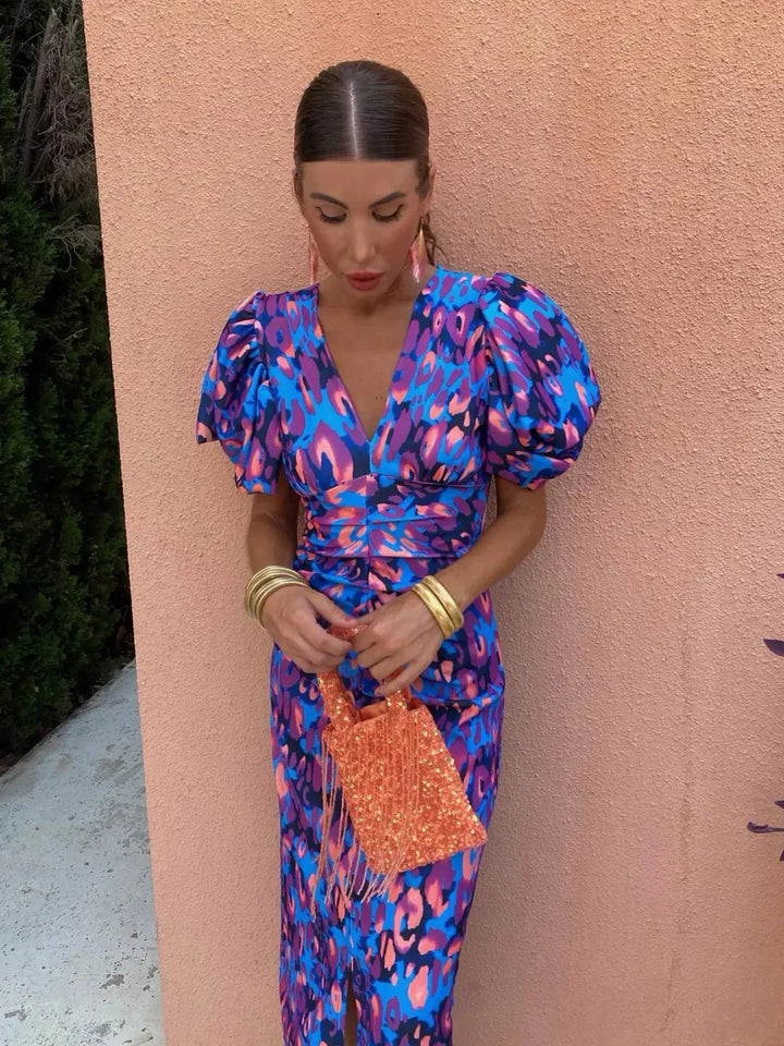 Arielle | Colourful Midi Dress for Women with Pleated Sleeves